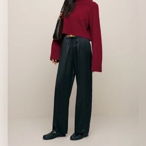 RARE Reformation Petites Olina Satin Pant Flat Front Elastic Back 25” inseam 4P